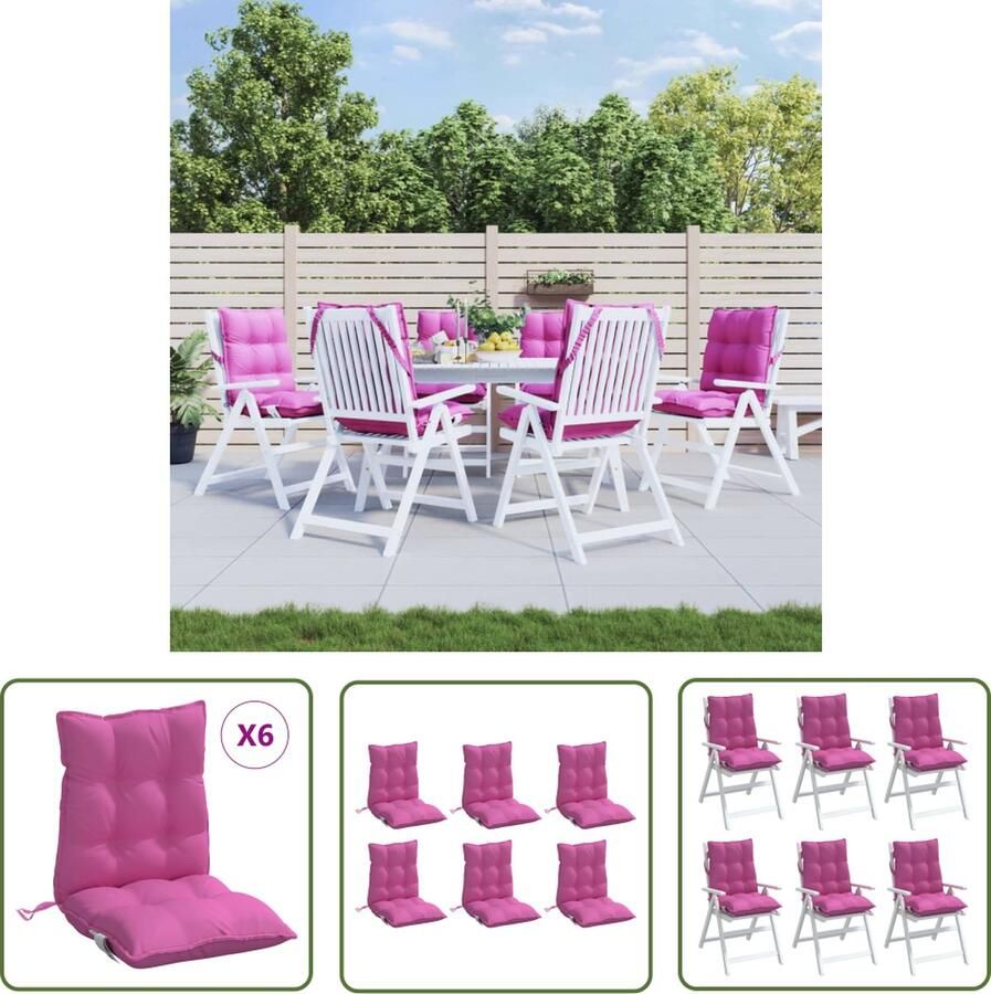 The Living Store Stoelkussen Set van 6 100 x 50 x 7 cm Roze Waterafstotend Oxford Stof Stoelkussens Zitzakken Outdoor Accessoires Tuinkussens Balkondecoratie