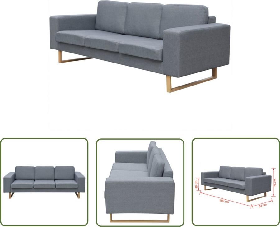 The Living Store Driezitsbank Lichtgrijs Houten frame Hoogwaardige stof 200 x 82 x 76 cm Comfortabel Drie Persoons Bank Zitzitting Bankstel Salontafel Living Room Furniture