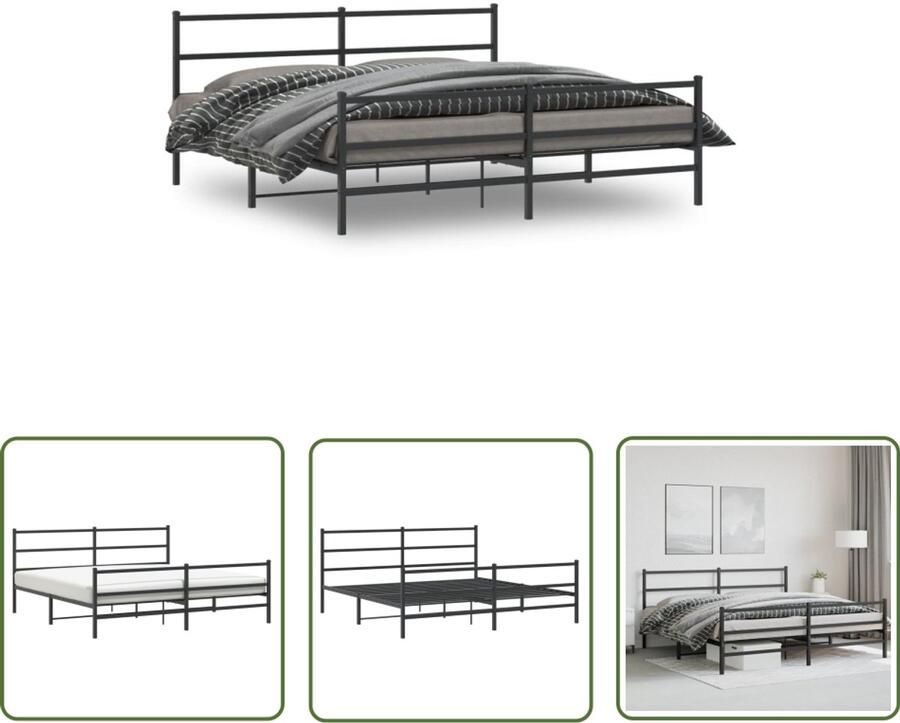 VidaXL Zwart Bed Frame Metalen Bed Frame Bedframe met hoofd- en voeteneinde metaal zwart 183x213 cm King Size Bed Frame Boxspring Frame Staal Bed Frame