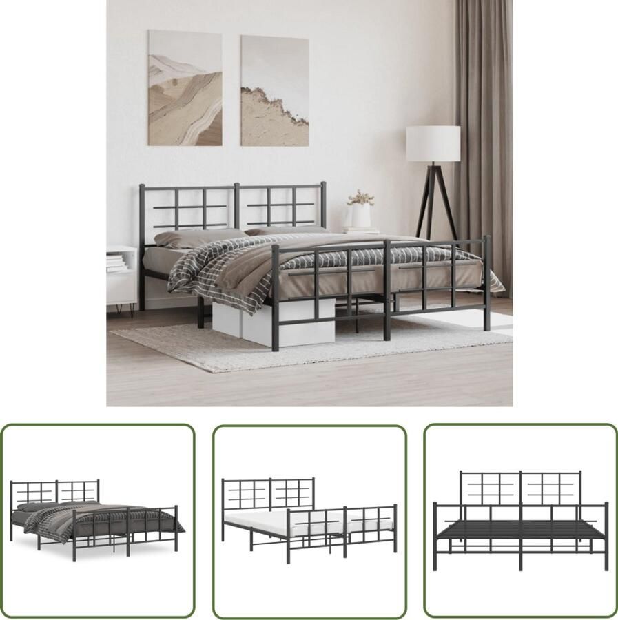 VidaXL Zwart Bed Frame Staal Bed Frame Bedframe met hoofd- en voeteneinde metaal zwart 150x200 cm King Size Bed Frame Dubbel Bed Frame Boxspring Frame