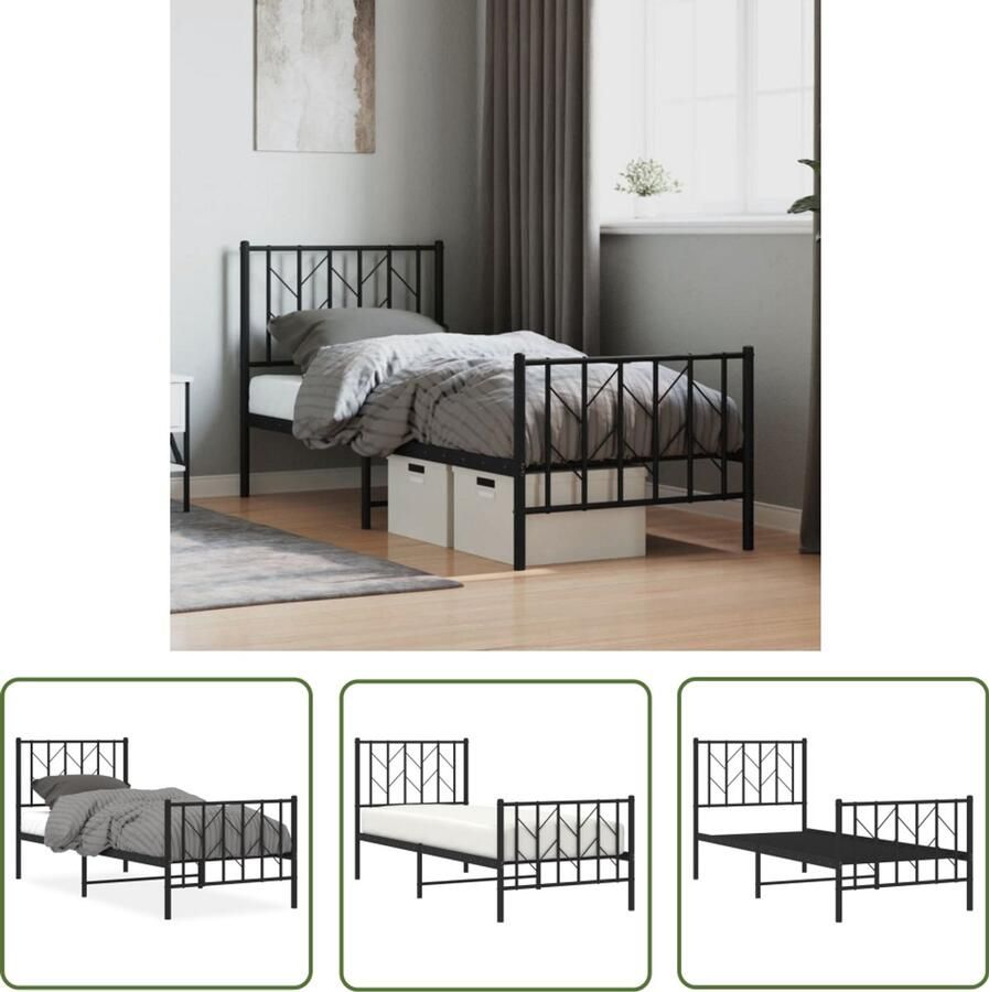 VidaXL Zwart Bed Frame Staal Bed Frame Bedframe met hoofd- en voeteneinde metaal zwart 75x190 cm King Size Bed Frame Boxspring Bed Frame Tweepersoons Bed Frame