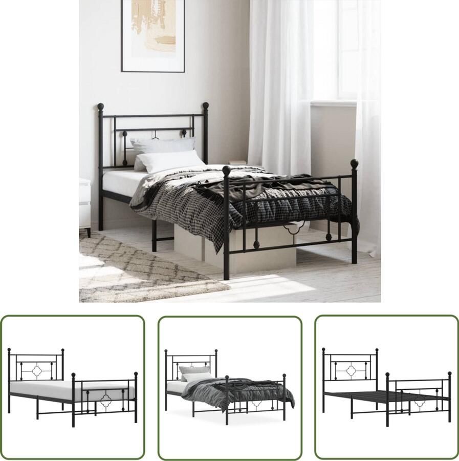 VidaXL Zwart Bed Frame Staal Bed Frame Bedframe met hoofd- en voeteneinde metaal zwart 90x190 cm Enkel Bed Compact Bed Frame 90x190