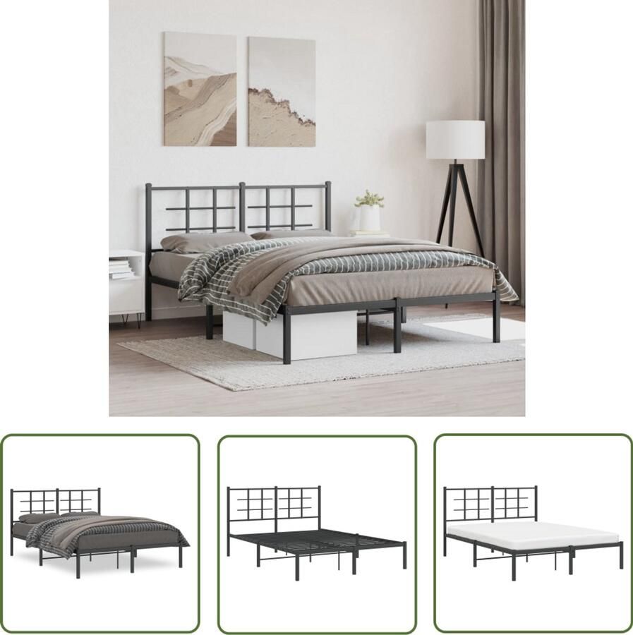 VidaXL Zwart Bed Frame Staal Bed Frame Bedframe met hoofdbord metaal zwart 140x200 cm Tweepersoons Bed Frame Boxspring Bed Frame King Size Bed Frame