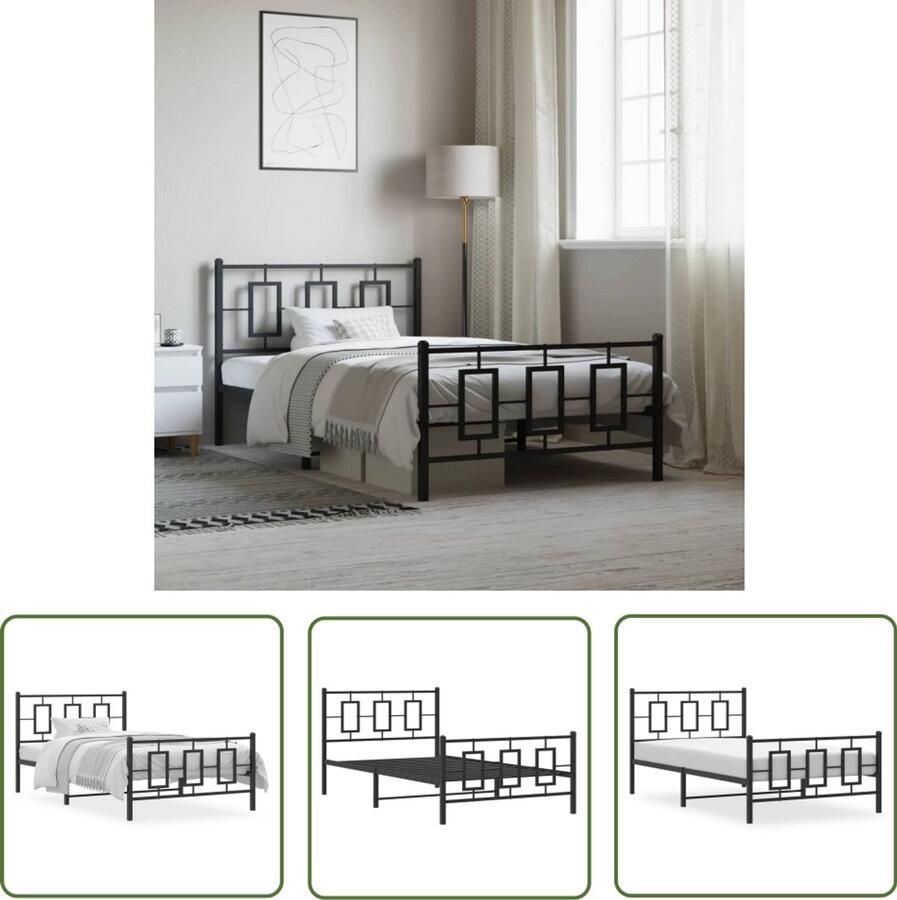 VidaXL Bedframe met hoofd- en voeteneinde metaal zwart 107x203 cm Metalen Bedframe Zwart Bedframe Staal Bedframe King Size Bedframe Boxspring Bedframe