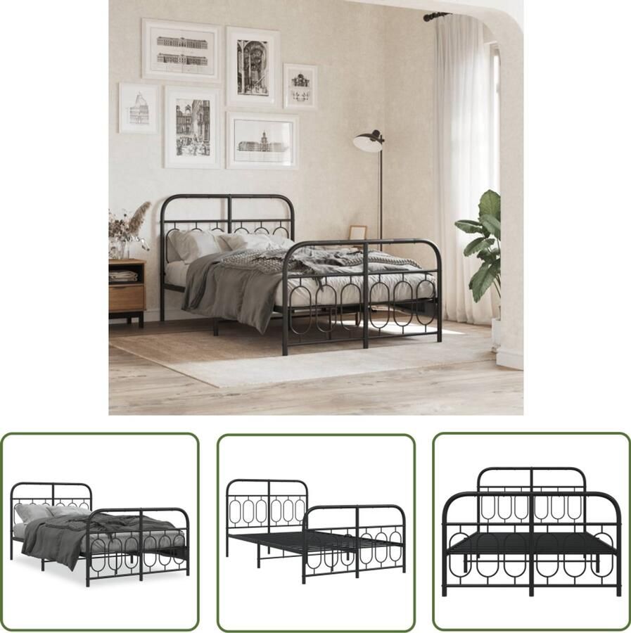 VidaXL Bedframe met hoofd- en voeteneinde metaal zwart 120x200 cm Metalen Bedframe Zwart Bedframe King Size Bedframe Boxspring Bedframe Tweepersoons Bedframe