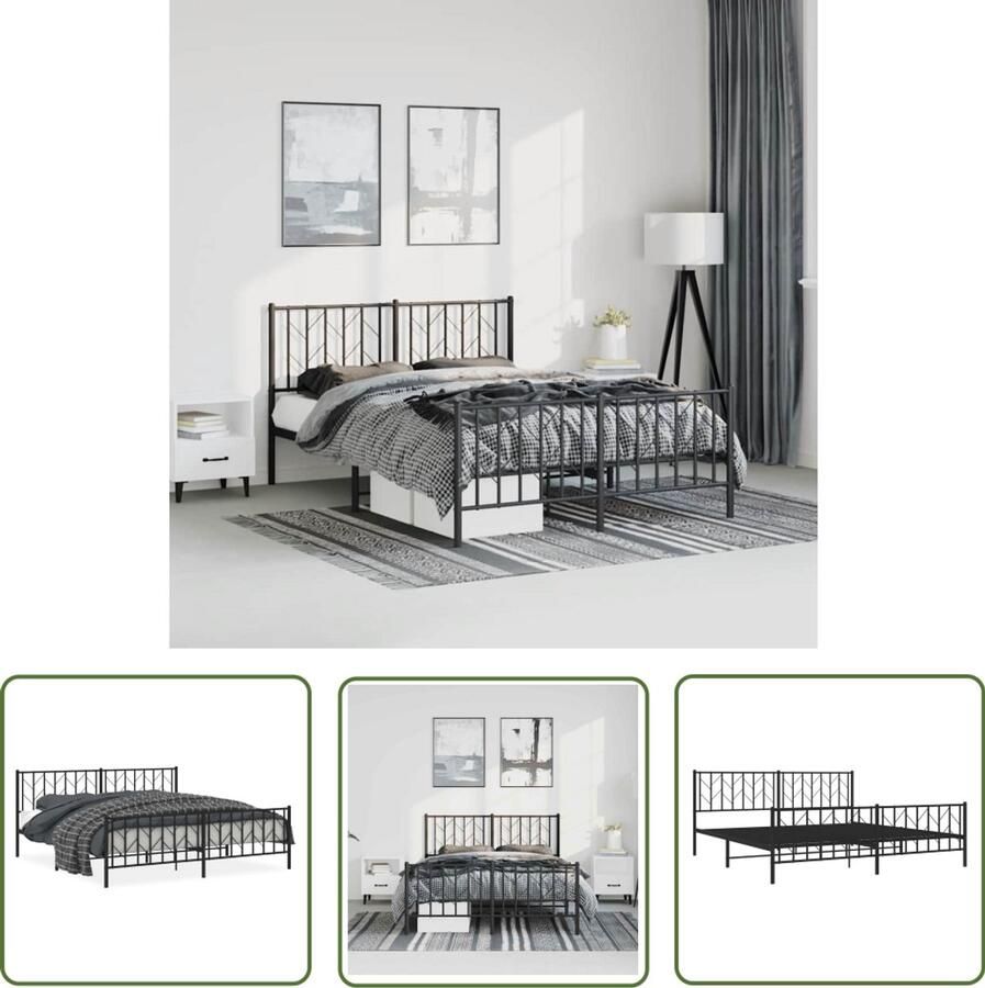 VidaXL Bedframe met hoofd- en voeteneinde metaal zwart 193x203 cm Metalen Bedframe Zwart Bedframe Staal Bedframe King Size Bedframe Boxspring Bedframe