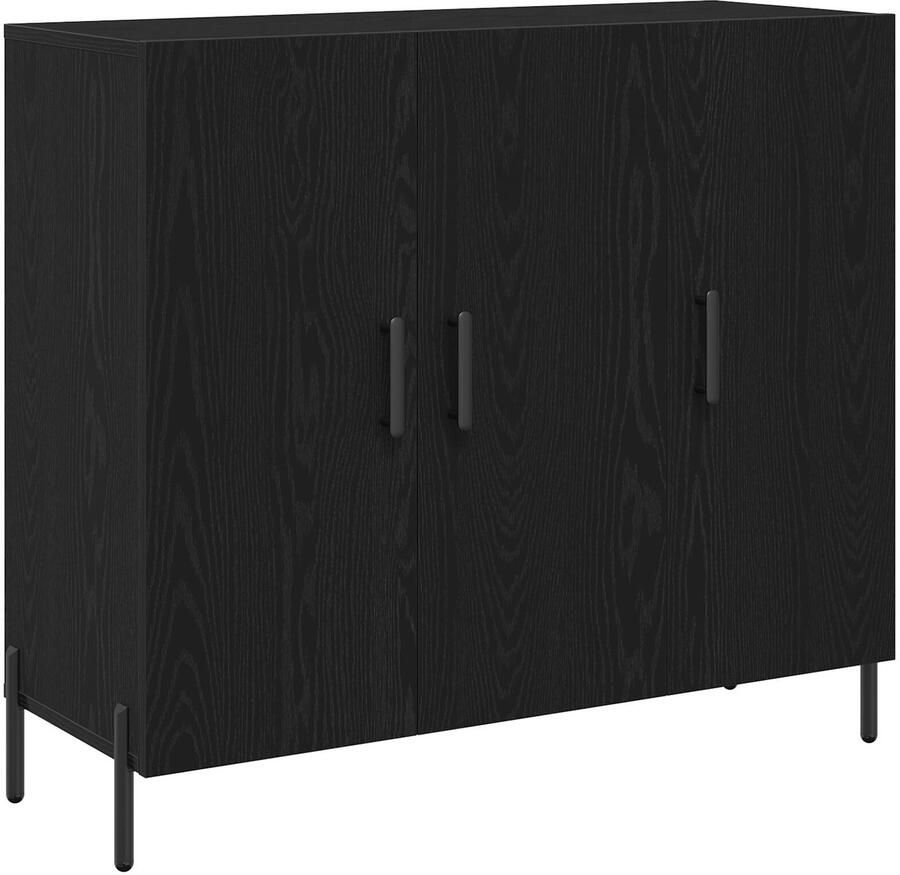 VidaXL Zwart Eiken Dressoir 90x34x80 cm Gemaakt van Bewerkt Hout - Foto 2