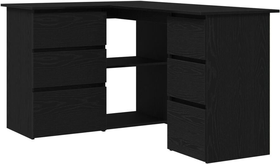 VidaXL Hoekbureau Zwart eiken Bewerkt hout 145 x 100 x 76 cm Hoekbureau - Foto 3