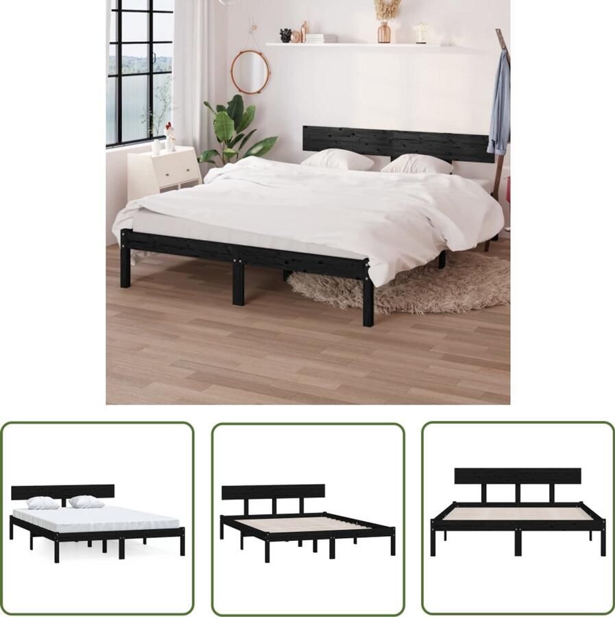 VidaXL Zwart Grenen Bedframe 135x190 cm Massief Hout Bed Frame Grenenhout Bed Frame Zwart Bed Frame Dubbel Bed Frame King Size Bed Frame Bed Frame 135x190 Bed Frame Kopen