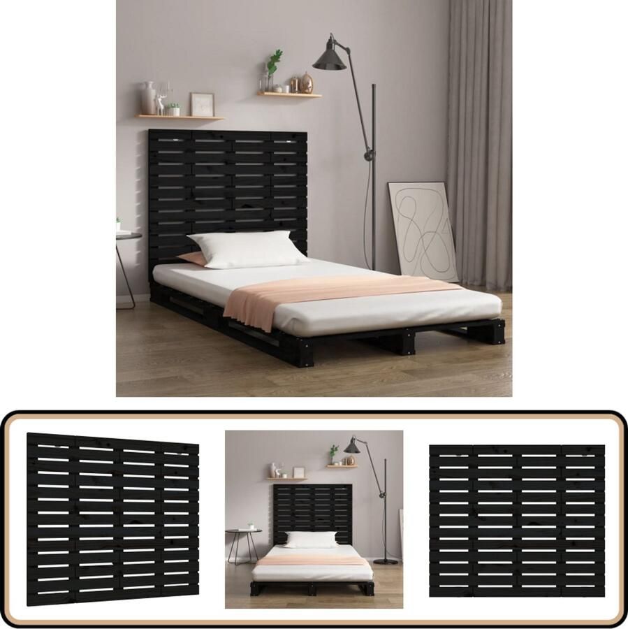 VidaXL Zwart Grenen Hoofdbord 106x91 5 cm Wanddecoratie Hoofdbord Slaapkamers Houten Meubels Grenenhout Zwart