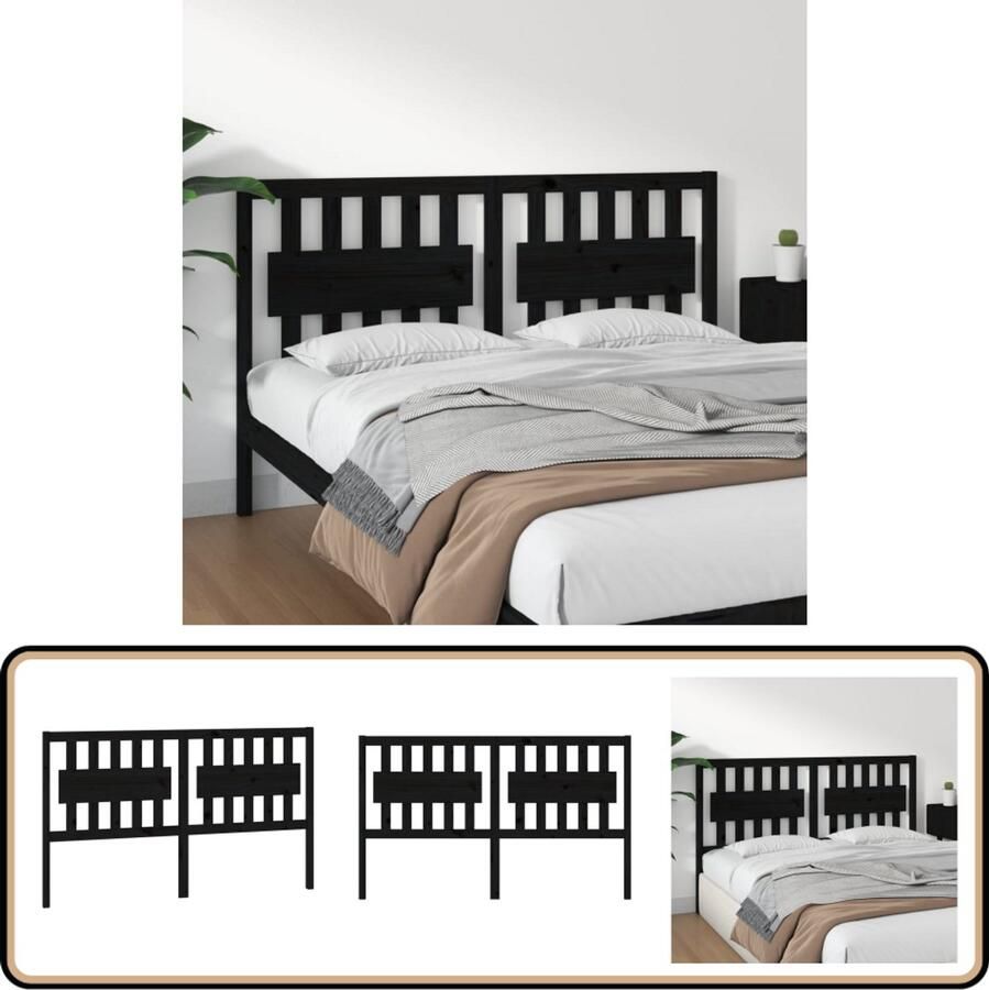 VidaXL Zwart Grenen Hoofdbord 165 5x100 cm Hoofd Bord Hoofdeinde Houten Hoofdeinde Black Headboard Wooden Headboard Grenenhout Vintage Interieur Landelijk Interieur Slaapkamer Decoratie