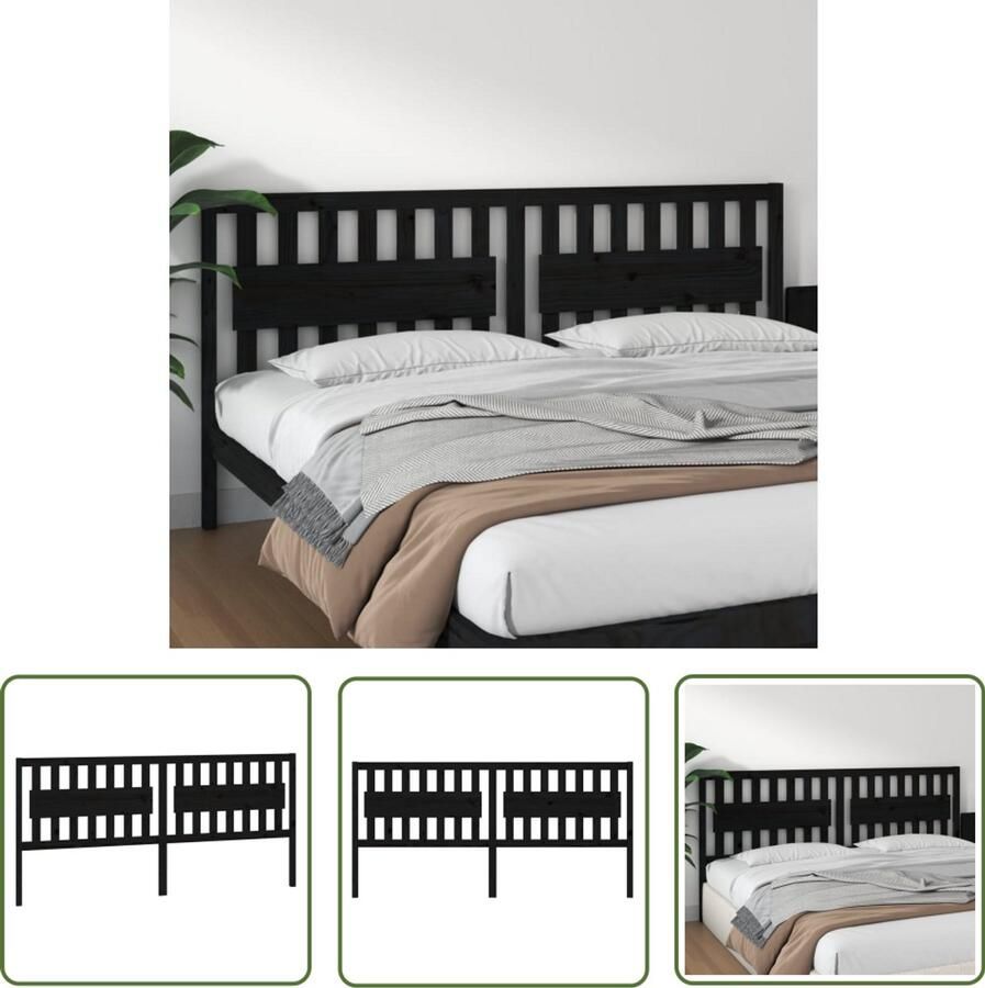 VidaXL Zwart Grenen Hoofdbord 205 5x100 cm Houten Hoofdeinde Klassiek Hoofdbord Beddecoratie Hoofdboard Zwart Grenenhout Vintage Meubels Landelijk Interieur