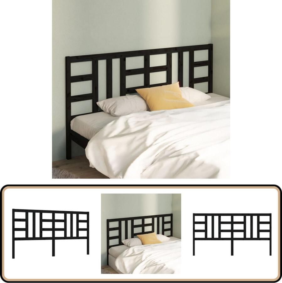 VidaXL Zwart Hoofdbord 186x100 cm Grenenhout Houten Hoofdeinde Hoofdbord Hoofddekking Klassieke Uitstraling Massief Grenenhout
