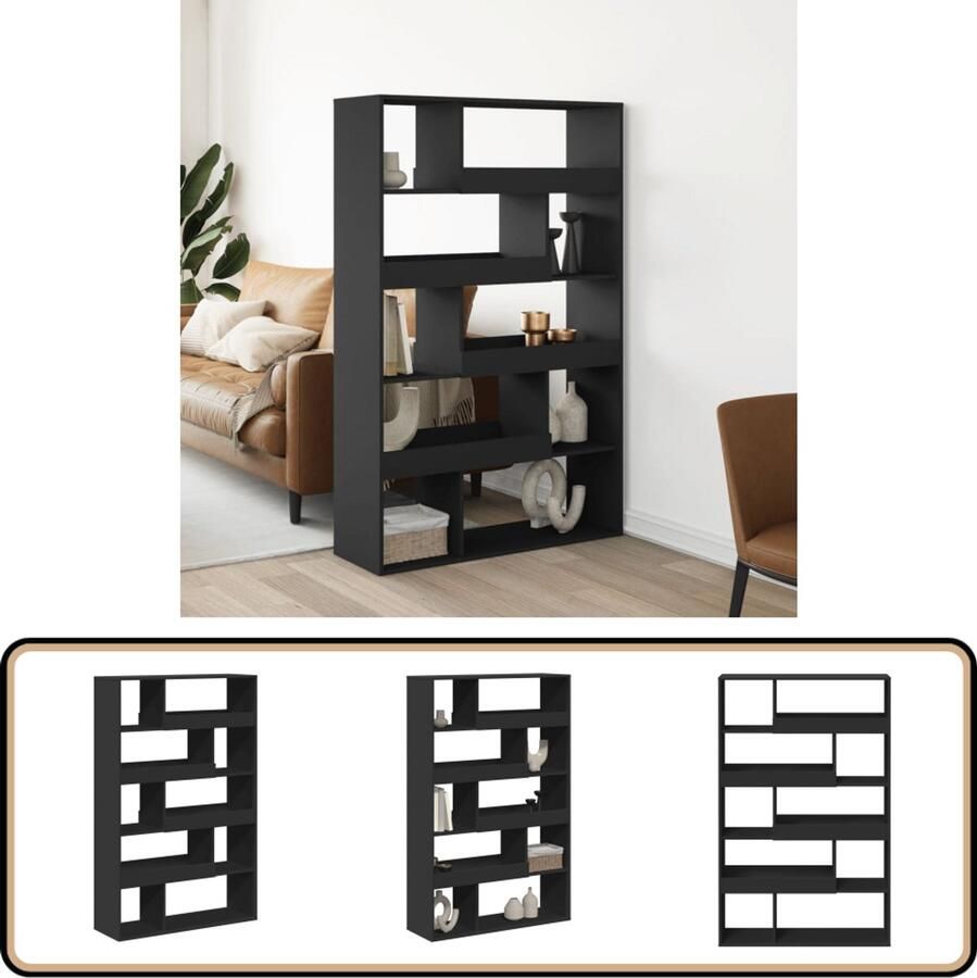 VidaXL Zwart Kamerscherm Bewerkte Hout 10 Schappen Kamerscherm Kamerschermen Scheidingswand Kamerverdeler