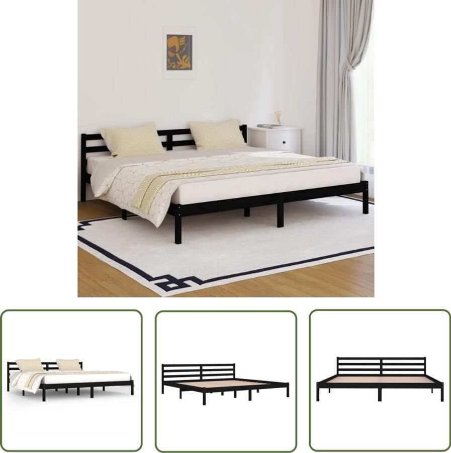 VidaXL Zwart Massief Grenen Bedframe 200x200 cm Houten Bed Frame Massief Grenenhout Zwarte Bedpost Tweepersoons Bed Boxspring Bed King Size Bed Stapelbare Bedden