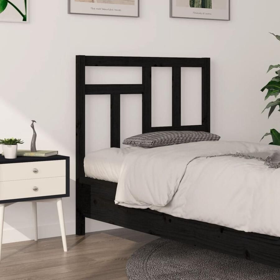 VidaXL Zwart massief grenenhouten hoofdbord 95 5x100 cm Hoofd Bord Bed Frame Hoofdkussen Slaapkamer Decoratie Hout Meubilair Grenenhout Zwart - Foto 2