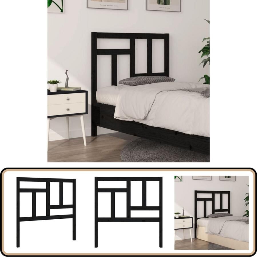 VidaXL Zwart massief grenenhouten hoofdbord 95 5x100 cm Hoofd Bord Bed Frame Hoofdkussen Slaapkamer Decoratie Hout Meubilair Grenenhout Zwart