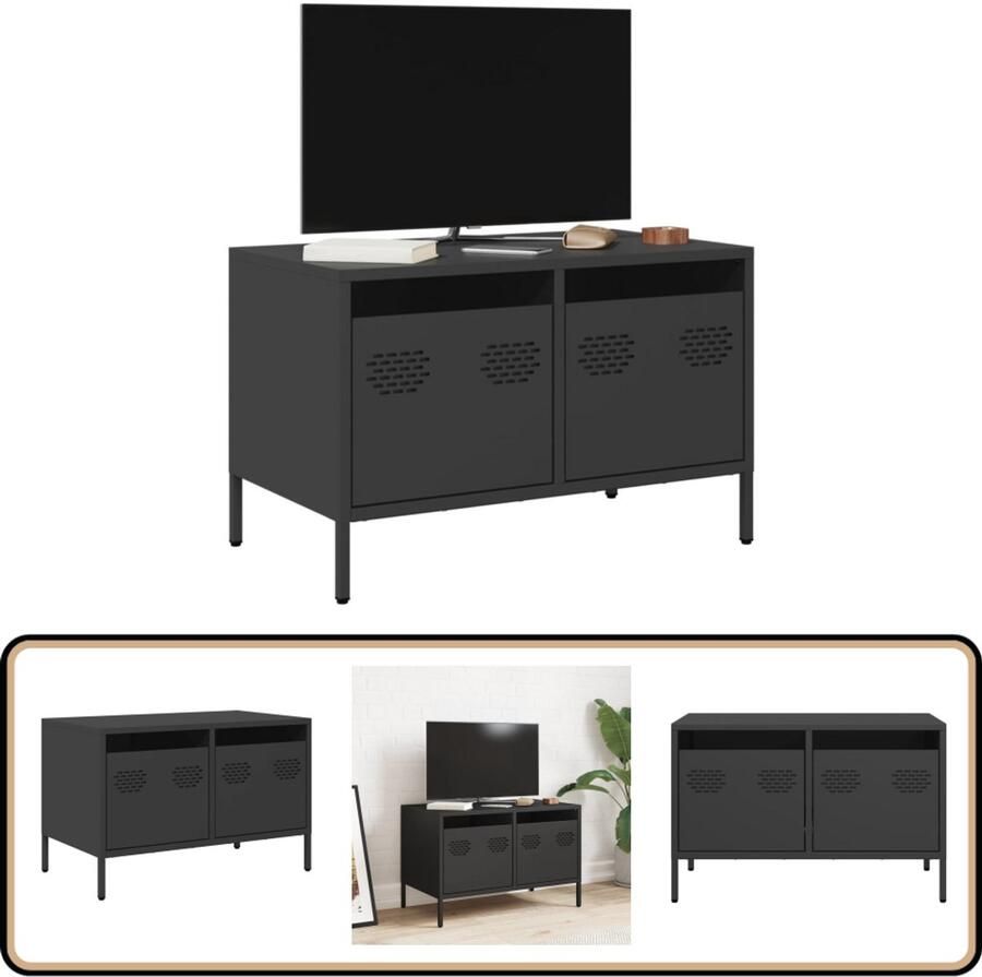 VidaXL Zwart Stalen Tv-meubel 68x39x43 5 cm Tv-meubel Salontafel Metalen Tv-standaard Zwart Tv-meubel Compact Tv-meubel