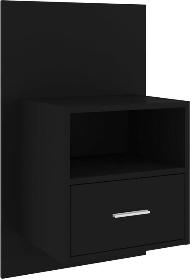 VidaXL Zwart Wandgemonteerd Nachtkastje Stijlvol & Praktisch Wandlamp Nachtlamp Wandkasten Bergruimte Slaapkamersdecoratie Houten Meubels Black Furniture Modern Nightstand