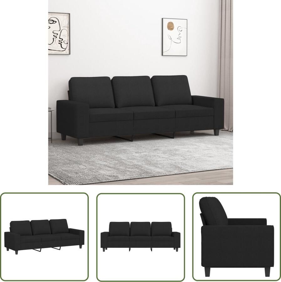 The Living Store 3-zitsbank 214 x 77 x 80 cm Duurzame stof met stevig frame Comfortabele zitervaring Zwart 3 Zits Bank Zwarte Bank Banks Kopen Comfortabele Bank Salon Meubels