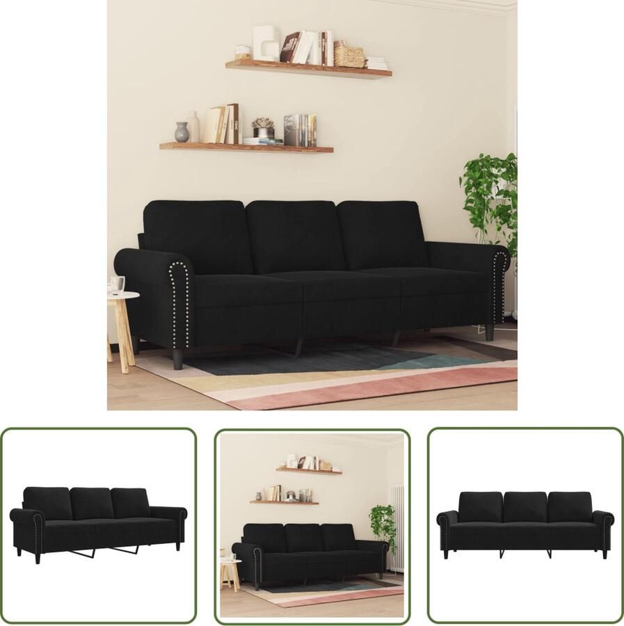 The Living Store 3-zitsbank Zwarte fluwelen bank met stevig metalen frame 212 x 77 x 80 cm 3-zitsbank Zwarte Bank Fluweelbanks Banks Kopen Salon Meubilair