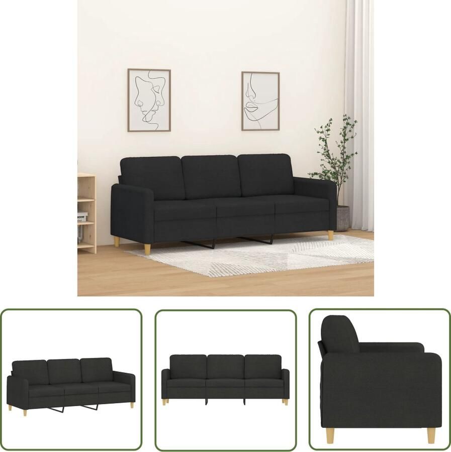 The Living Store 3-zitsbank stof zwart 198 x 77 x 80 cm Duurzaam materiaal met comfortabele zitervaring Drie Persoons Bank Zwarte Bank Banks Kopen Lounge Meubels Salon Meubilair