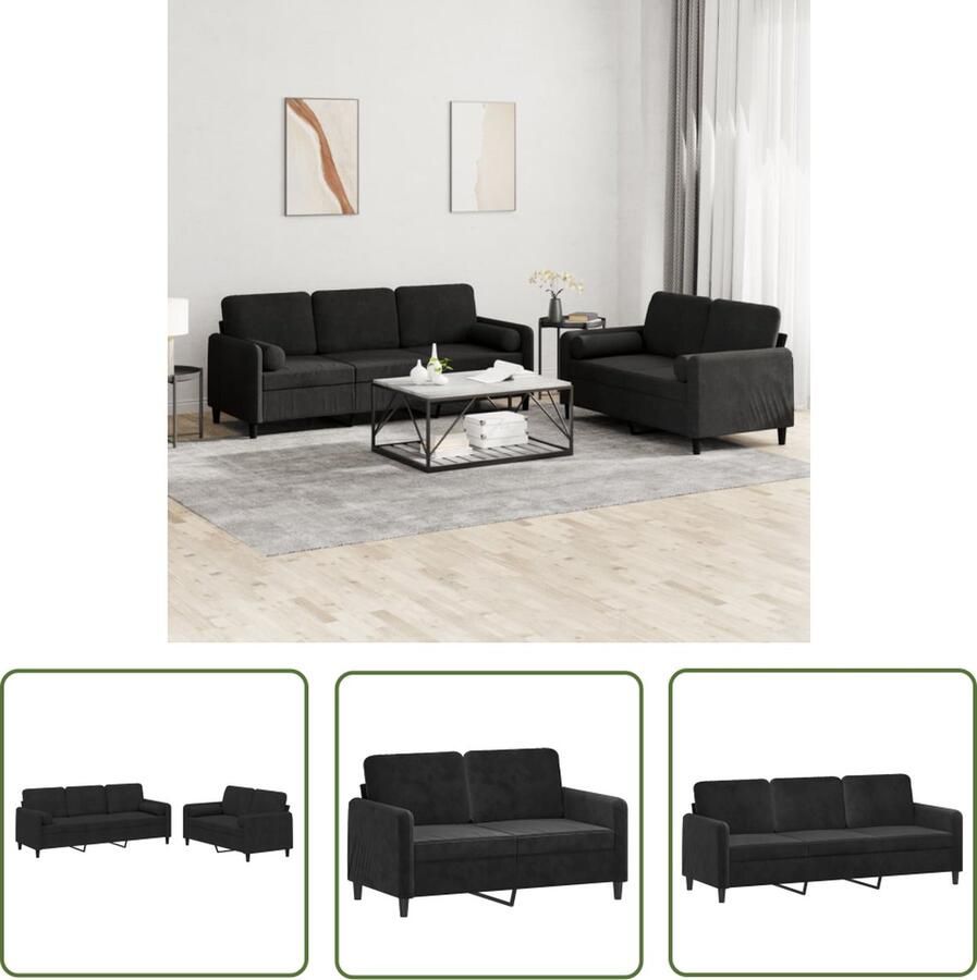 The Living Store Loungeset Modern Zwart Fluweel 2 3 Zitsbanken Comfortabel Zitten Stabiel Frame Loungeset Zwarte Bank Fluweel Sofa 2 Persoons Bank 3 Persoons Bank