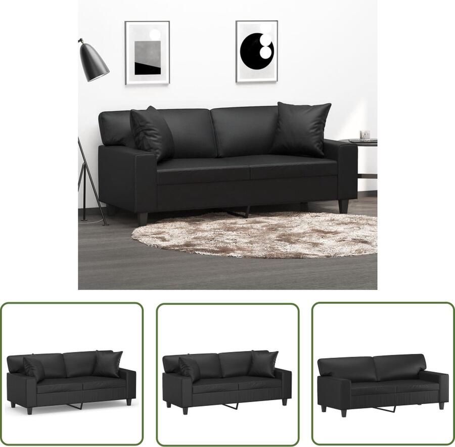 The Living Store Zwarte 2-zitsbank van Kunstleer 174 x 77 x 80 cm Comfortabele zitervaring Twee Zitsbank Zwarte Bank Kunstleder Bank Lounge Bank Bankstellen