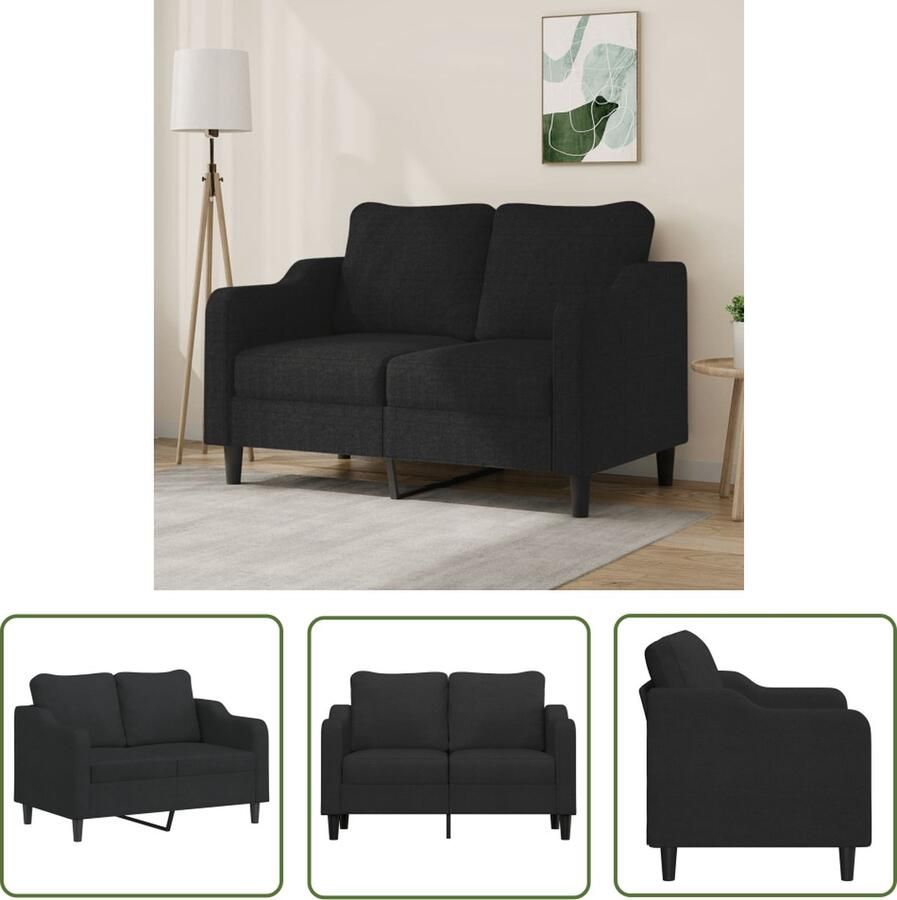 The Living Store Tweezitsbank 120 cm stof zwart Tweezitsbank Zwarte Bank Bankstellen Salon Meubels Lounge Furniture