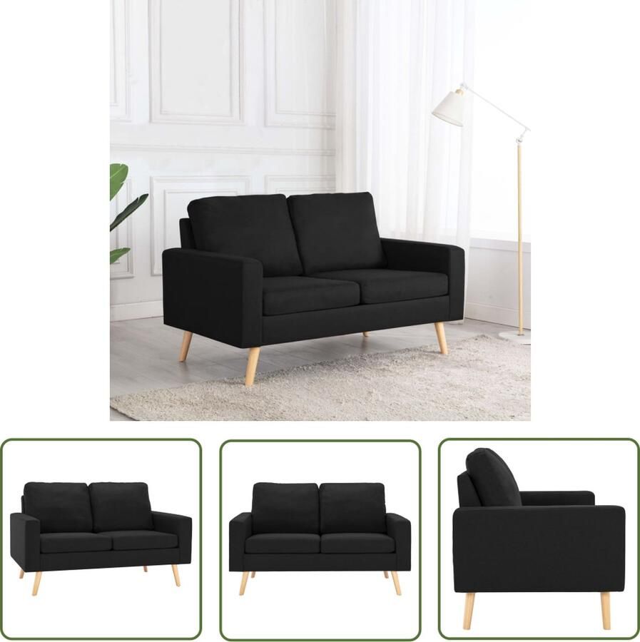 The Living Store Bankenset Natal Zwart Stof Houten frame Afmetingen stoel- 77 x 71 x 80 cm Afmetingen 2-zitsbank- 130 x 76 x 82.5 cm Inclusief kussens Bankstellen Zweetachtig Meubilair Salonmeubels Fauteuils Designbanken - Foto 2