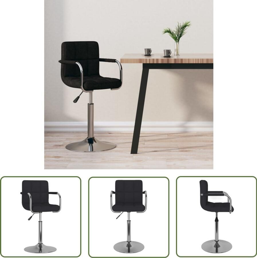The Living Store Barkruk stof zwart Barstoel Zwarte Barstoel Stoffen Barstoel Draaibare Barstoel Verstelbare Barstoel