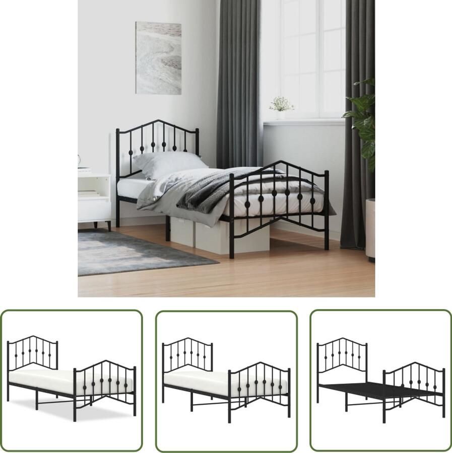 VidaXL Zwarte Bedframe Bed Frame Bedframe met hoofd- en voeteneinde metaal zwart 90x200 cm Staal Bedframe Tweepersoons Bedframe Compact Bedframe