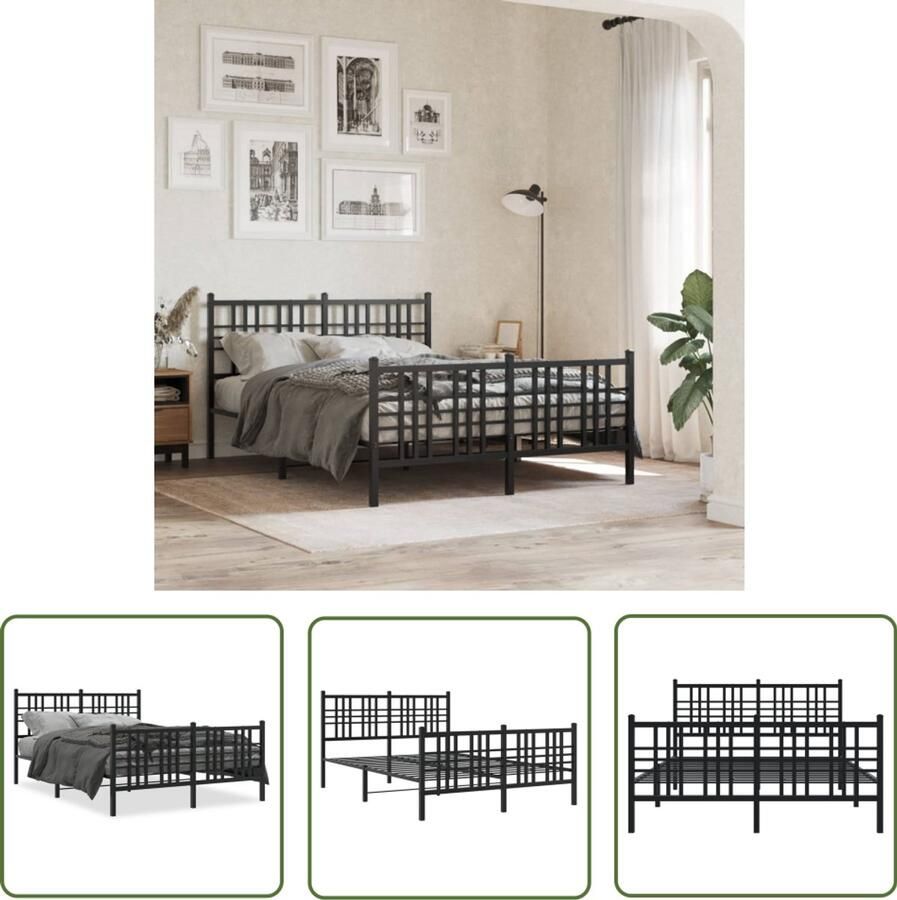VidaXL Bedframe met hoofd- en voeteneinde metaal zwart 140x200 cm Metalen Bedframe Zwarte Bedframe Bed Frame 140x200 Staal Bedframe Modern Bedframe