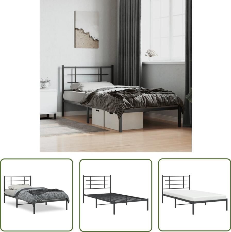 VidaXL Bedframe met hoofdbord metaal zwart 107x203 cm Metalen Bedframe Zwarte Bedframe Staal Bedframe King Size Bedframe Tweepersoons Bedframe