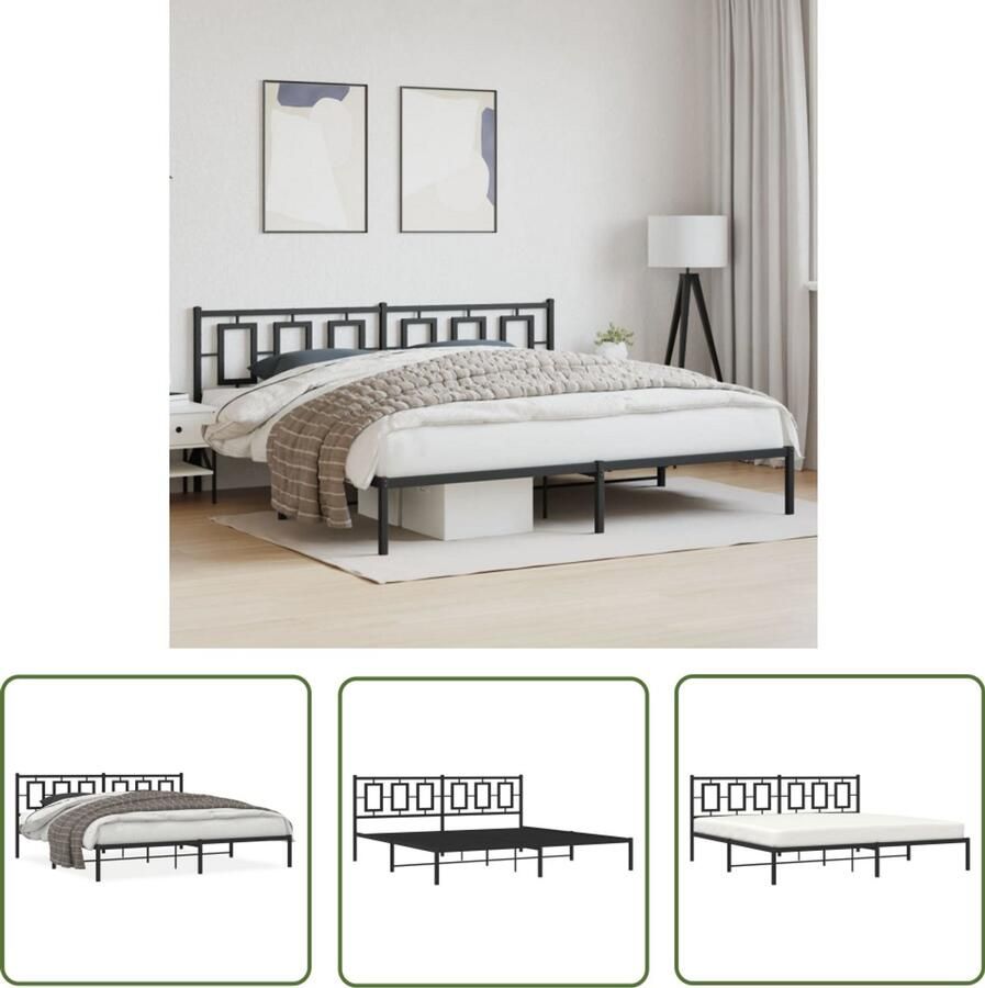 VidaXL Bedframe met hoofdbord metaal zwart 200x200 cm Metalen Bedframe Zwarte Bedframe King Size Bed Frame Boxspring Frame Bed Frame 200x200