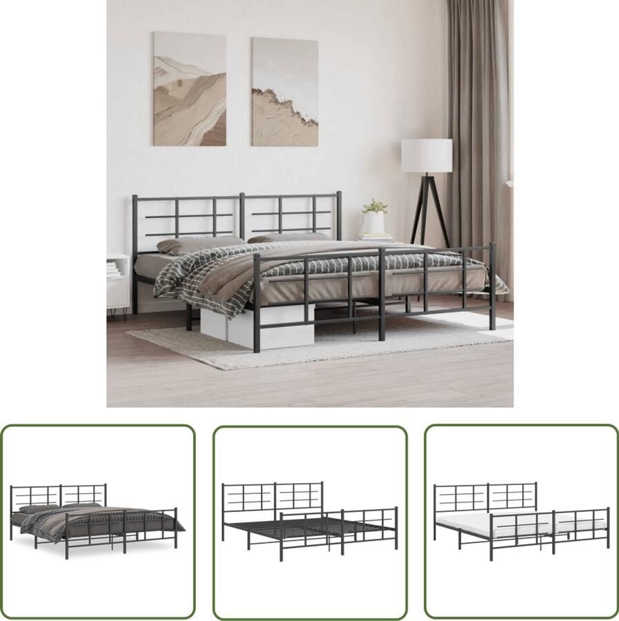 VidaXL Bedframe met hoofd- en voeteneinde metaal zwart 183x213 cm Metalen Bed Frame Zwarte Bedpost Boxspring Bed Staal Bedframe King Size Bed