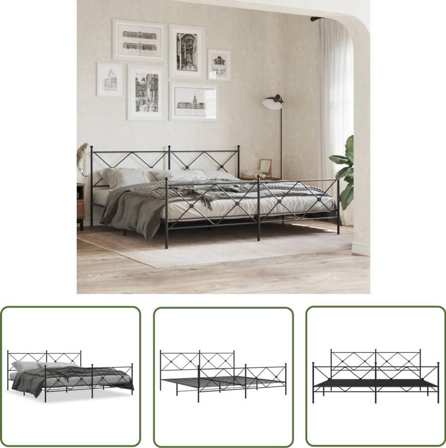 VidaXL Zwarte Bedpost Metalen Bed Frame Bedframe met hoofd- en voeteneinde metaal zwart 193x203 cm Staal Bedframe Boxspring Frame Tweepersoons Bed
