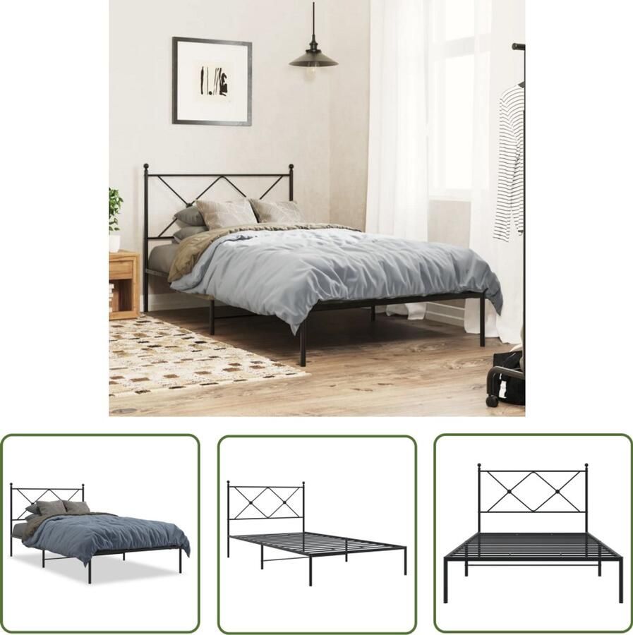 VidaXL Zwarte Bedpost Metalen Bed Frame Bedframe met hoofdbord metaal zwart 100x190 cm Boxspring Frame Staal Bedframe King Size Bed Frame