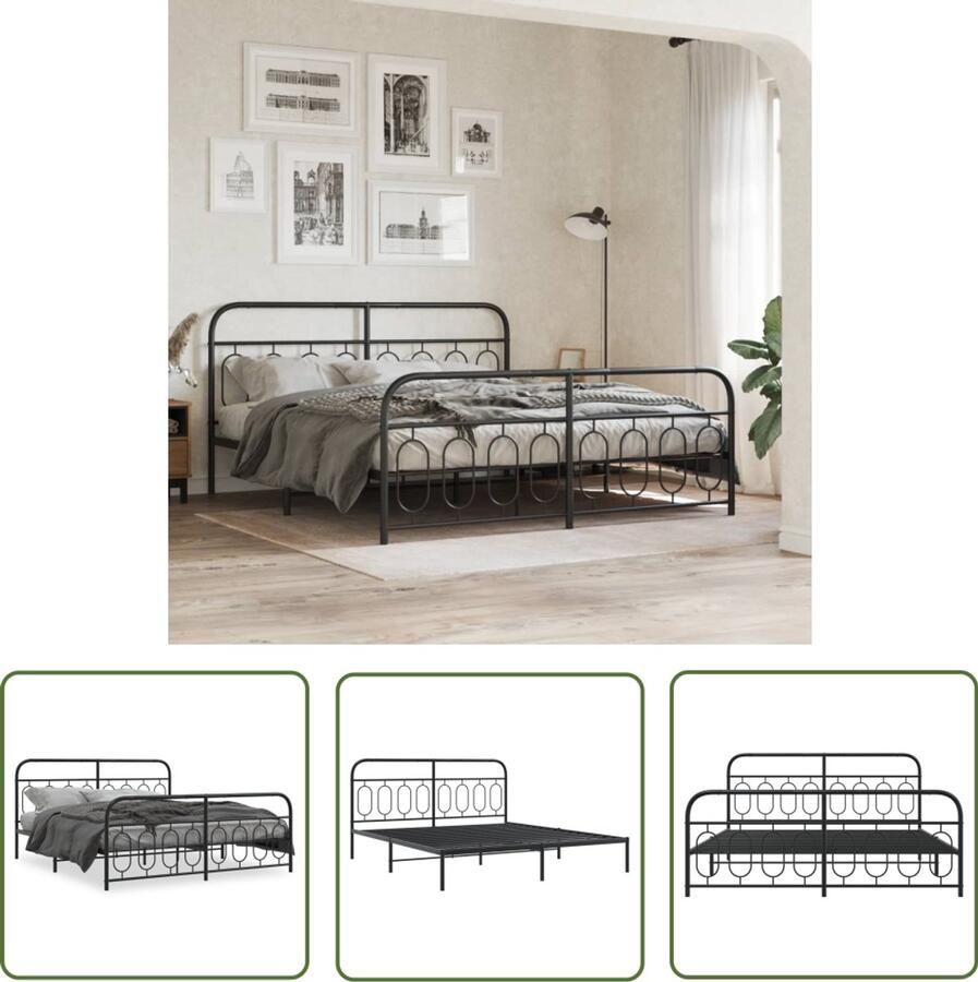 VidaXL Bedframe met hoofd- en voeteneinde metaal zwart 183x213 cm Metalen Bedframe Zwarte Bedpost King Size Bed Boxspring Bed Slaapcomfort
