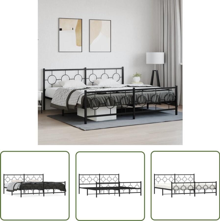 VidaXL Bedframe met hoofd- en voeteneinde metaal zwart 193x203 cm Metalen Bedframe Zwarte Bedpost Staal Bed Frame King Size Bed Tweepersoons Bed