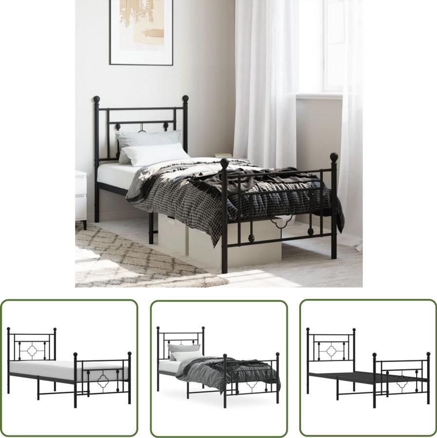 VidaXL Zwarte Bedpost Metalen Bedframe met hoofd- en voeteneinde metaal zwart 80x200 cm Staal Bed Frame Tweepersoons Bed Enkel Bed