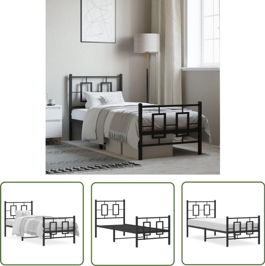 VidaXL Zwarte Bedpost Staal Bed Frame Bedframe met hoofd- en voeteneinde metaal zwart 80x200 cm Boxspring Bed Tweepersoons Bed King Size Bed - Foto 2