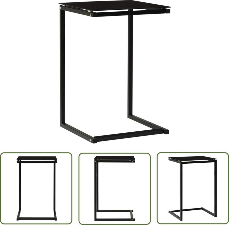 The Living Store Bijzettafel Zwart Gehard glas 40 x 40 x 60 cm Montage vereist Bijzettafel Zwarte Bijzettafel Modern Design Gehard Glas Salontafel - Foto 2