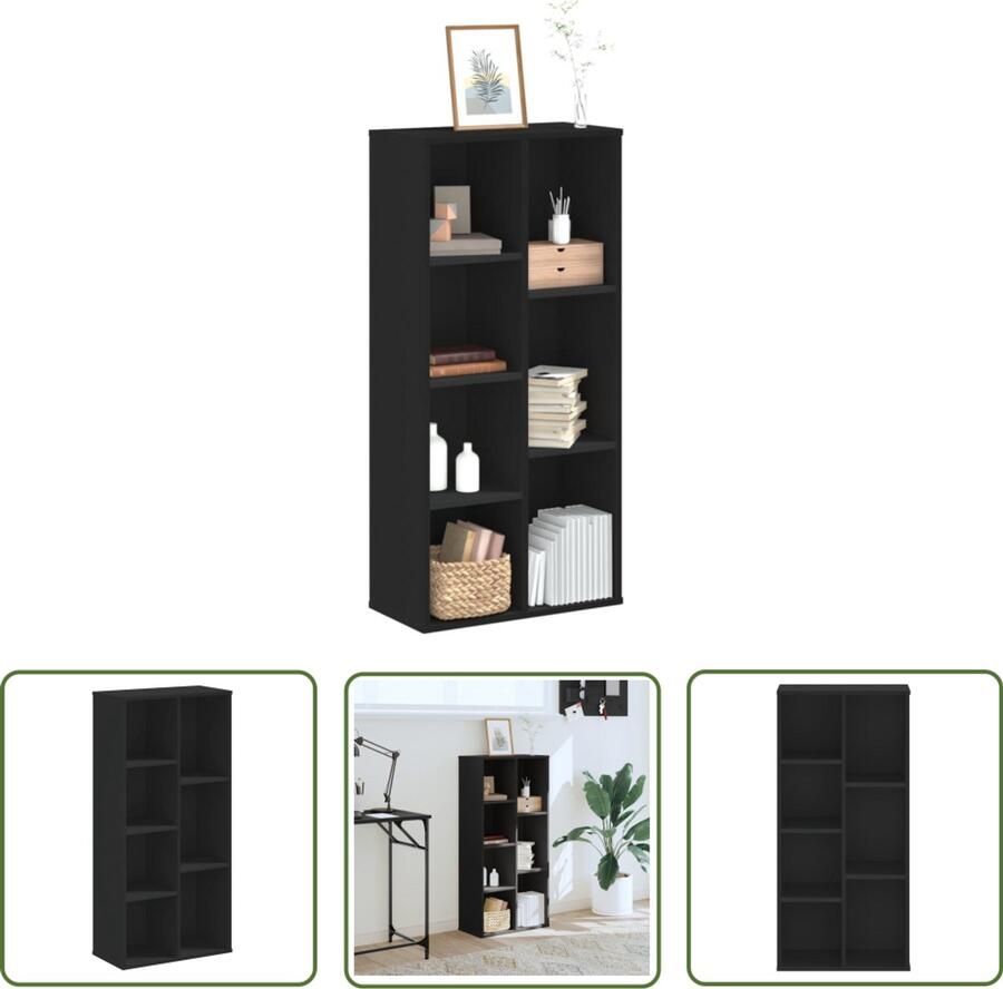 The Living Store Boekenkast 50x25x105 cm bewerkt hout zwart Boekenkast Zwarte Boekenkast Houten Boekenkast Kast Opbergkast