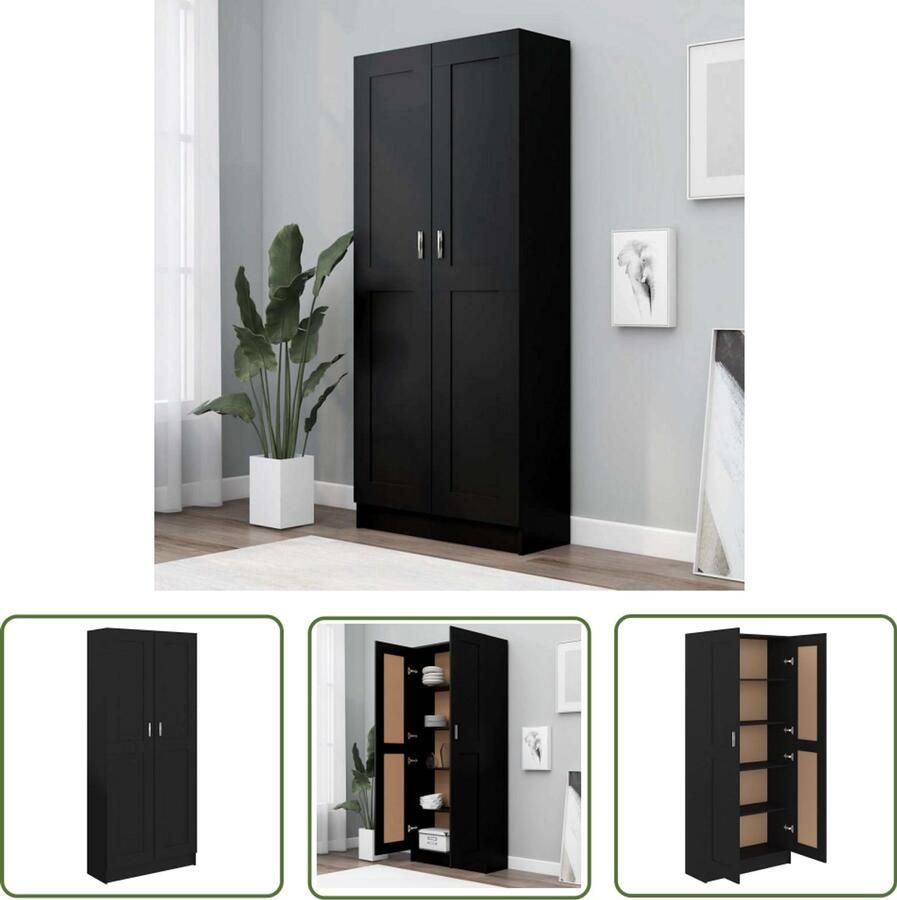 VidaXL Zwarte Boekenkast 82 5x30 5x185 5 cm bewerkt hout zwart Houten Boekenkast Boekenplank Bibliotheek - Foto 2