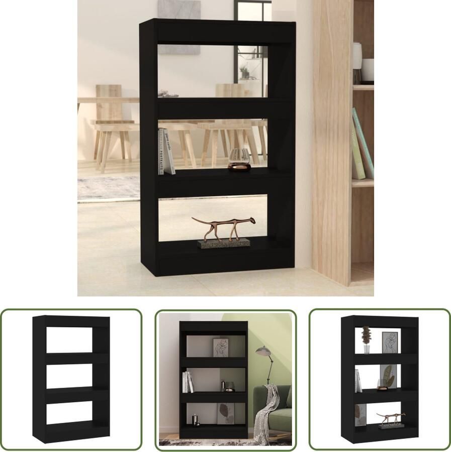 The Living Store Boekenkast kamerscherm 60x30x103 cm bewerkt hout zwart Boekenkast Zwarte Boekenkast Houtsoort Boekenkast Boekenplank Kamermeubel - Foto 2