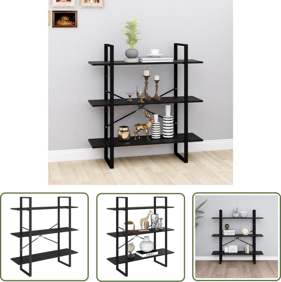 The Living Store Boekenkast met 3 schappen 100x30x105 cm grenenhout zwart Industriele Boekenkast Zwarte Boekenkast Houten Boekenkast Industrieel Grenoble Hout Boekenkast - Foto 2