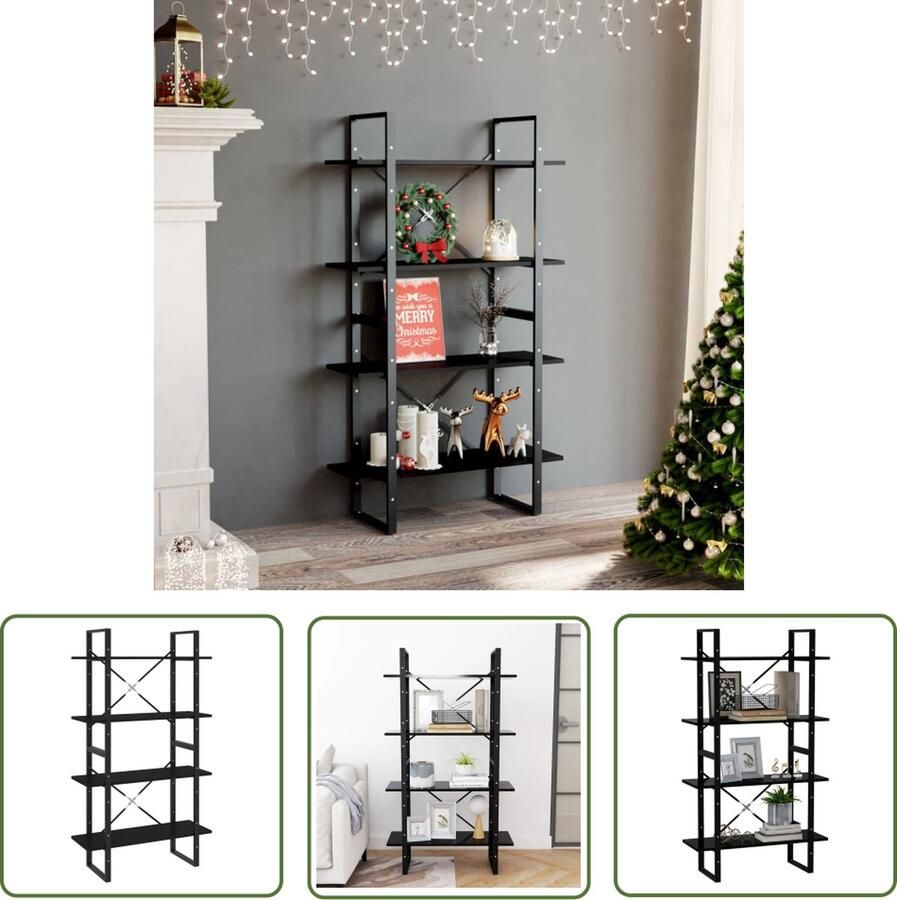 The Living Store Boekenkast met 4 schappen 80x30x140 cm spaanplaat zwart Boekenkast Zwarte Boekenkast Industriele Boekenkast Houten Boekenkast Spaanplaat Boekenkast - Foto 2