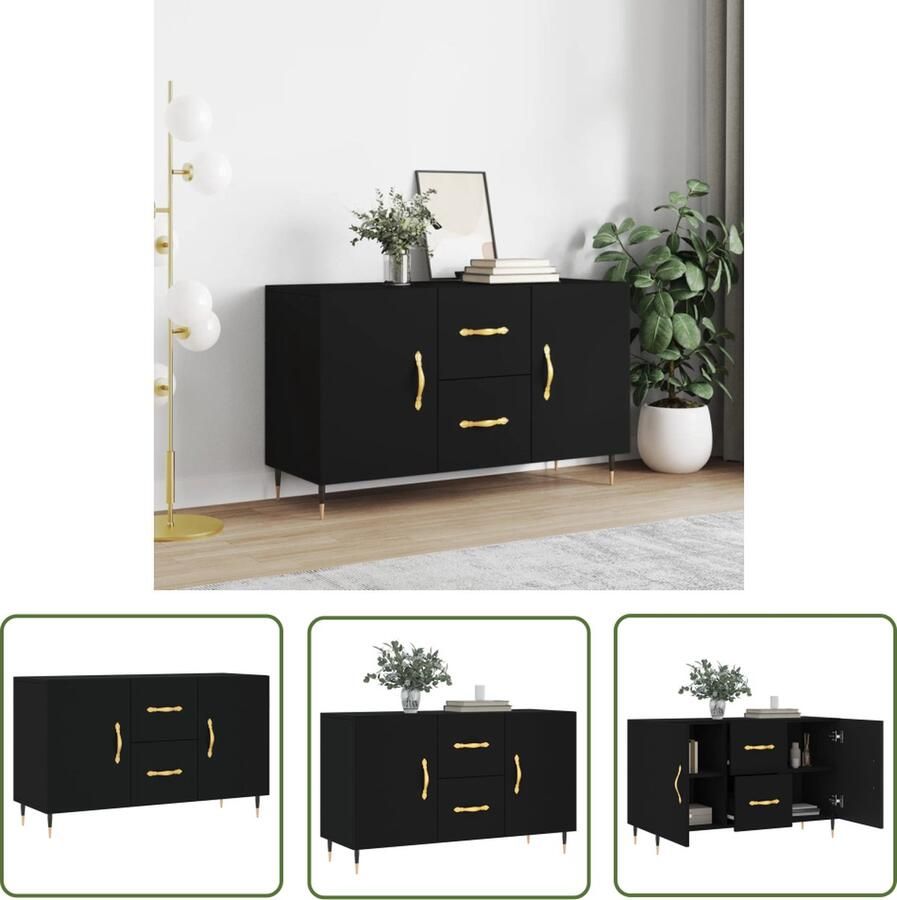 The Living Store Dressoir 100x36x60 cm bewerkt hout zwart Dressoir Zwarte Dressoirs Houten Dressoir Modern Dressoir Vintage Dressoir
