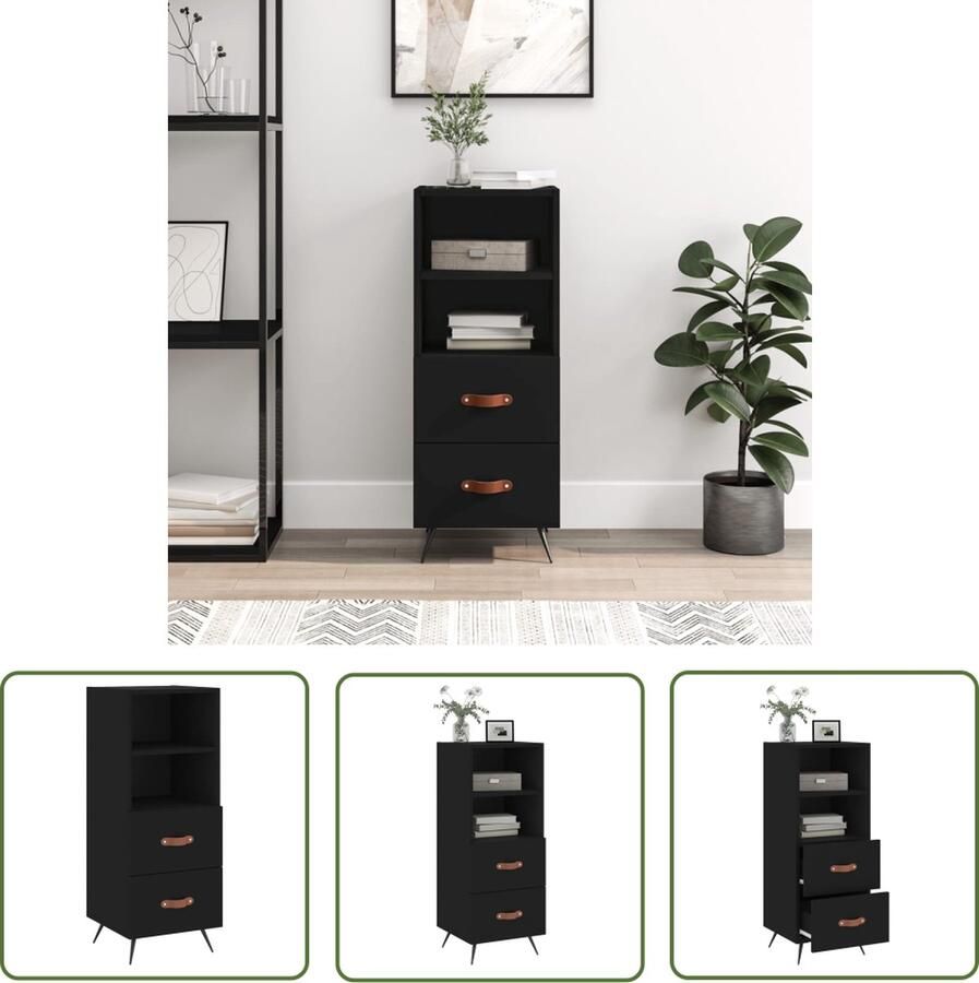 The Living Store Dressoir 34 5x34x90 cm bewerkt hout zwart Dressoir Modern Dressoir Zwarte Dressoir Houten Dressoir Metalen Poten